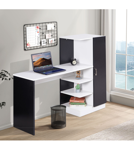 שולחן תלמיד משולב ספרייה דגם טליה Talia לבן משולב שחור | מבית WOODY