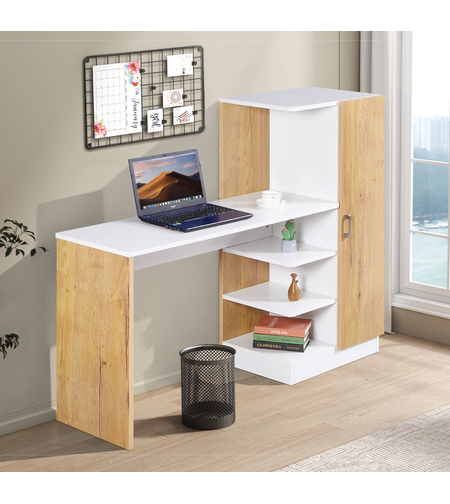 שולחן תלמיד משולב ספרייה דגם טליה Talia לבן משולב עץ | מבית WOODY