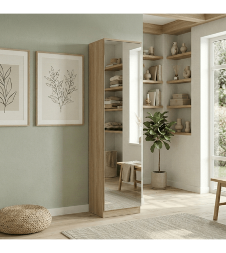 ארון נעליים 13 תאים מעוצב 45×200 עם מראה דגם ריו Rio אלון | מבית WOODY