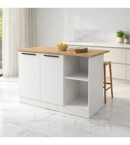 אי למטבח משולב שולחן בר דגם לורן Loren Open לבן משולב עץ | מבית WOODY