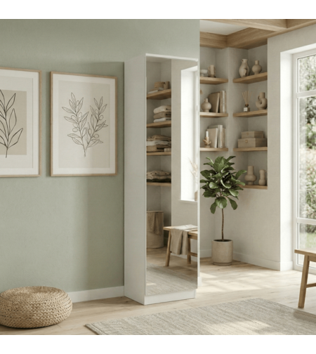 ארון נעליים 13 תאים מעוצב 45×200 עם מראה דגם ריו Rio לבן | מבית WOODY