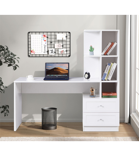 שולחן תלמיד משולב ספרייה דגם שקד Shaked לבן | מבית WOODY