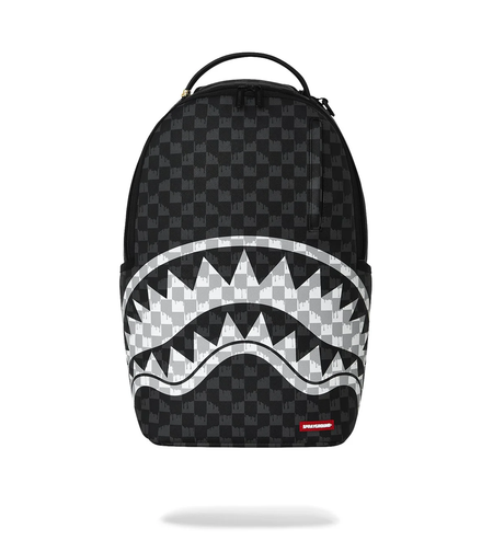 BLACK AND WHITE DRIP CHECK SHARK BACKPACK