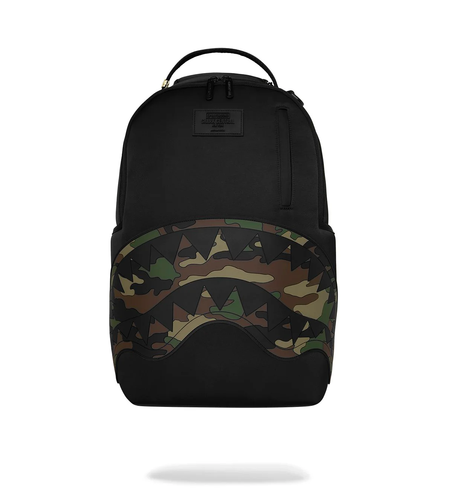 SHARK CENTRAL BLACK NYLON CAMO EMBOSSED SHARK BACKPACK