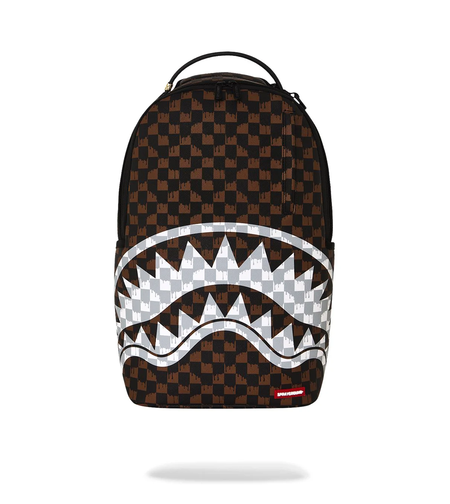 BROWN AND CREAM DRIP CHECK SHARK BACKPACK