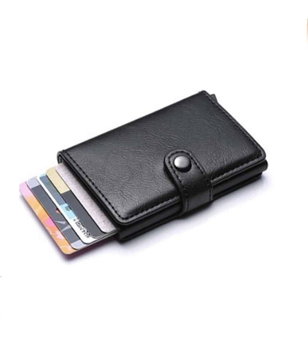 ארנק מתכת שחור להחזקת כרטיסי אשראי