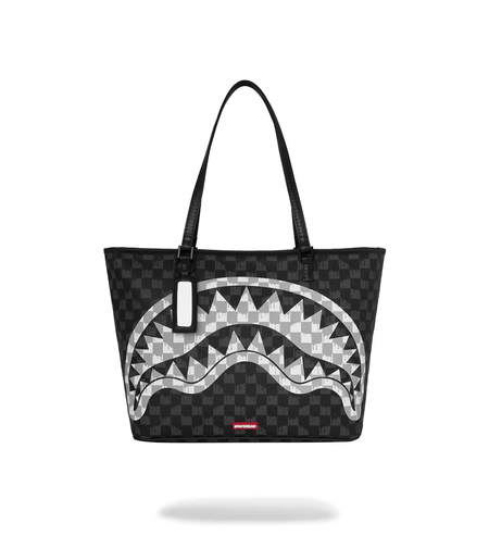 BLACK AND WHITE DRIP CHECK SHARK TOTE
