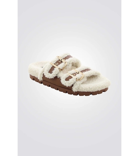 NINE WEST - כפכפי דמוי פרווה לנשים חום