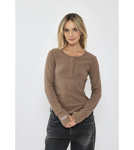 REPLAY - חולצת ריב ארוכה בצבע חום