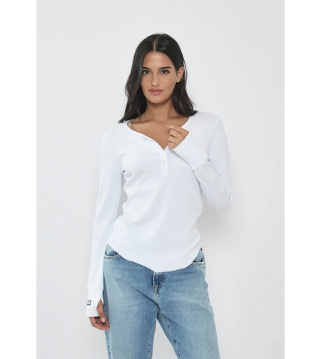 REPLAY - חולצת ריב ארוכה בצבע לבן