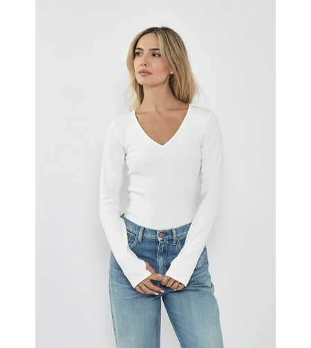 REPLAY - בגד גוף ריב לנשים בצבע לבן עם שרוול ארוך