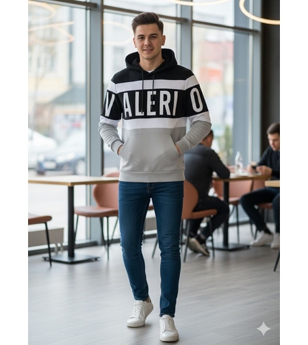 Valerio Italy - קפוצ'ונים לגברים שחור לבן