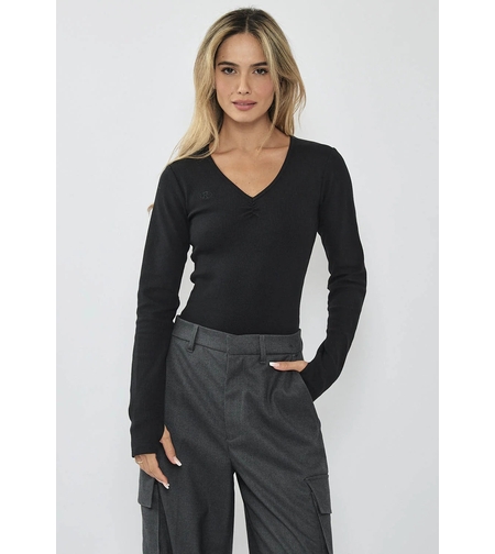 REPLAY - בגד גוף ריב ארוך לנשים בצבע שחור