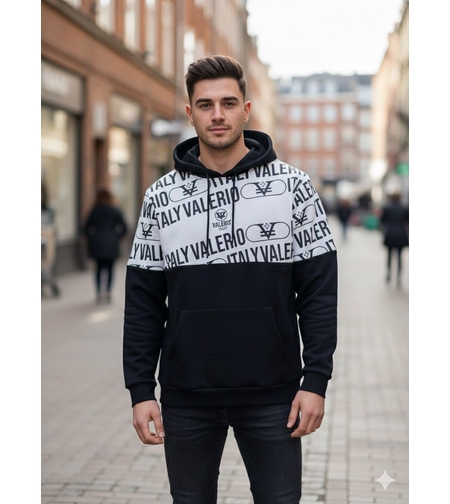 Valerio Italy - קפוצ'ון לגברים לבן שחור