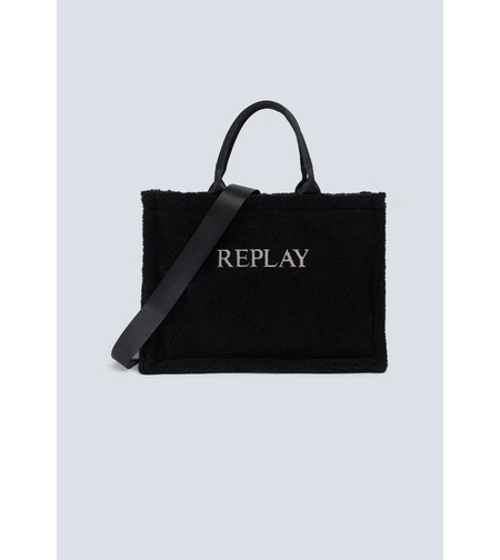 REPLAY - תיק יד לנשים בצבע שחור עם לוגו בהדפס בולט