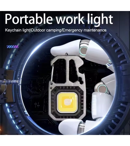 פנס עבודה קומפקטי למחזיק מפתחות – אור חזק במיוחד עם תצוגת סוללה