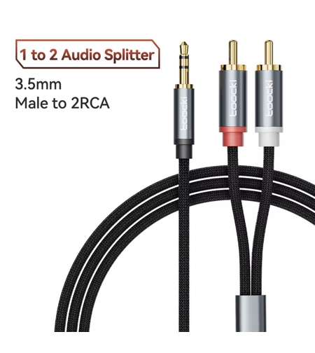 כבל אודיו איכותי Toocki חיבור AUX 3.5mm ל-2RCA זכר (מפצל לרמקולים/מגבר)
