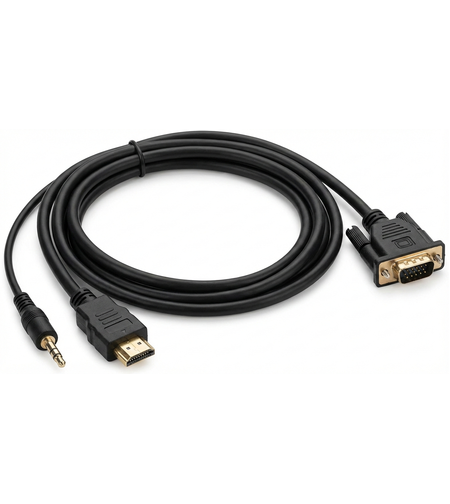 כבל ממיר איכותי מ-HDMI ל-VGA + אודיו (אורך 1.8 מטר)