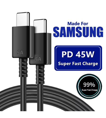 כבל טעינה מהירה 5A PD 45W – שחור, אורך 1.5 מטר, מתאים לגלקסי סמסונג