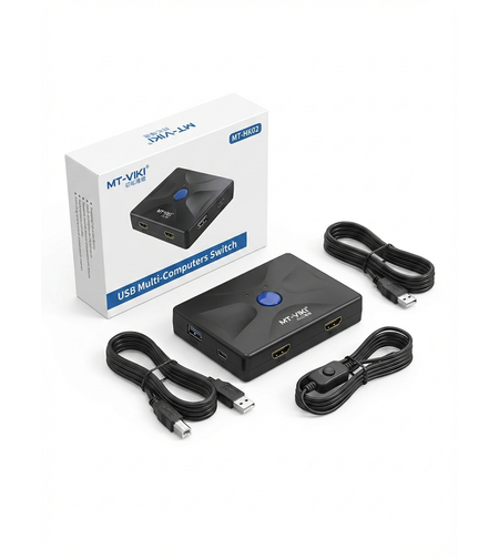 מתג KVM לשני מחשבים (HDMI + USB) מתג מיתוג תומך 4K מבית MT-VIKI