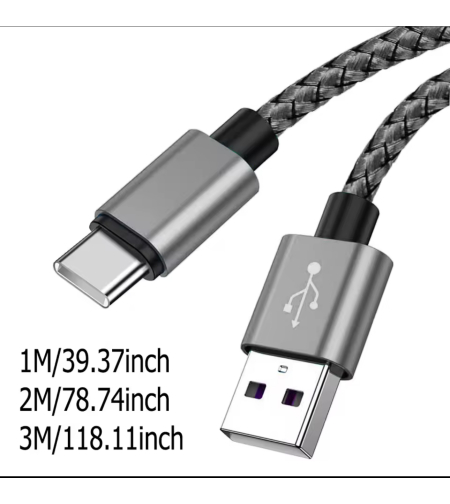 כבל טעינה USB-C מהיר 2A – אפור, אורך 2 מטר