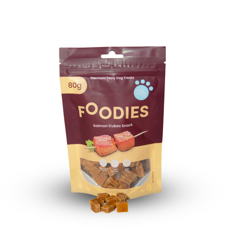 חטיף FOODIES קוביות סלמון, 80 גרם - פודיס