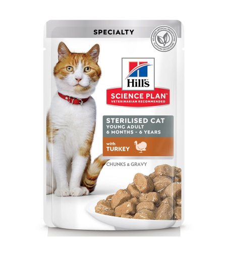 פאוצ' מזון Hill's Science Plan לחתול בוגר סטרלייז Sterilised (עם הודו) 85 גר' (1 יח')