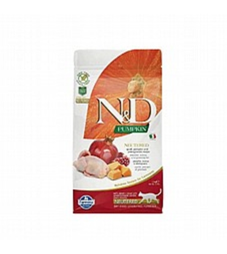 ND דלעת שליו רימון חתול מסורס 5 קג - מזון יבש ללא דגנים לחתולים בוגרים בטעם שליו ודלעת לחתול מסורס