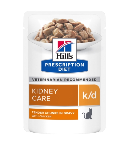 פאוצ' מזון k/d | Hill's Prescription Diet לחתול בוגר (עם עוף), 85 גר' (12 יח')