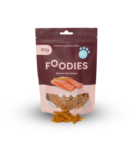 חטיף FOODIES רצועות סלמון, 80 גרם - פודיס