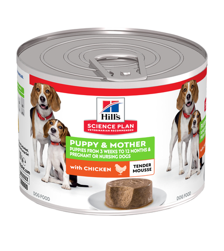 שימורי Hill's Science Plan במרקם מוס לגורי כלבים ואמהות (עם עוף), 200 גרם