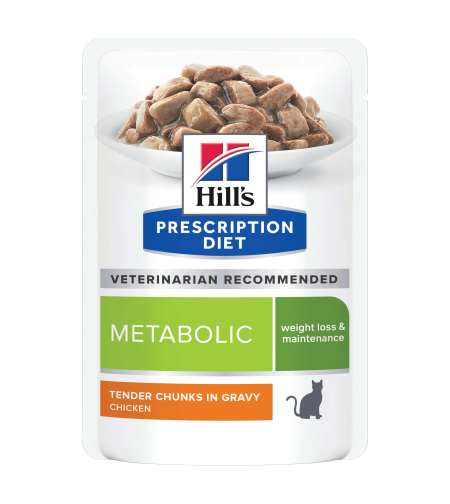 פאוצ' מזון Hill's Prescription Diet | מטבוליק לחתול בוגר (עם עוף) 85 גר'(12 יח')