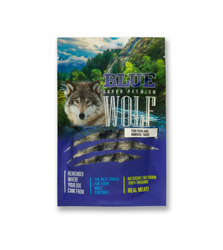 BLUE WOLF חטיף פרימיום לכלב – דג מלופף על עור בקר