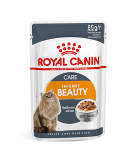 הייר & סקין פאוץ רוטב ביוטי חתול רויאל קנין - מזון רטוב (פאוץ') לחתולים בוגרים לפרווה מבריקה (אינטנס ביוטי)