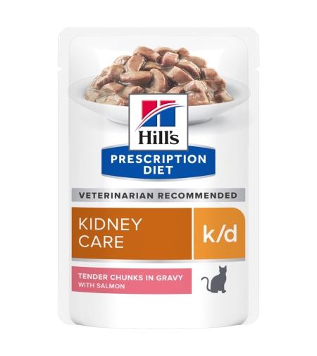פאוצ' מזון k/d | Hill's Prescription Diet לחתול בוגר (עם סלמון), 85 גר' (12 יח')