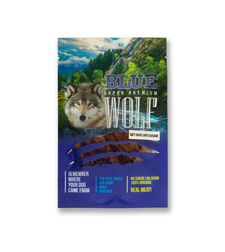 BLUE WOLF חטיף פרימיום לכלב – נקניקיות כבד ברווז מובחר