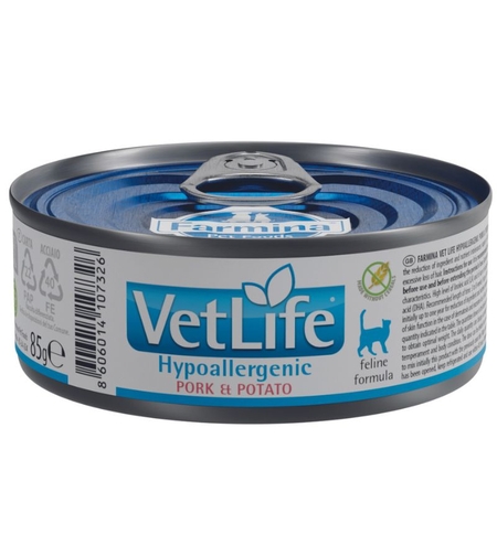 Vet Life וט-לייף 85 גרם מזון רטוב (שימור) לחתולים (היפואלרגניק חזיר) וטלייף VETLIFE