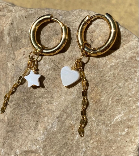 עגילים לב וכוכב