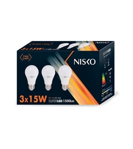 שלישיית נורת ליבון לד חלבית E27 15W אור חם 2700K NISKO
