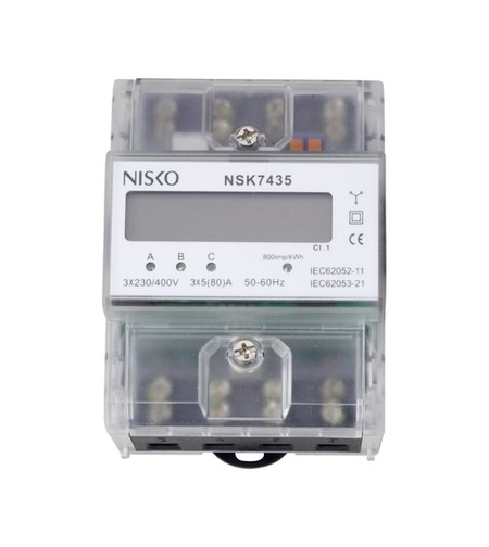 מונה חשמל דיגיטלי לפס דין תלת פאזי 4 מודול NISKO 3P 80A דגם NSK7435