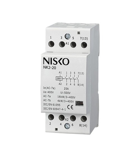 מגען / קונטקטור מודולרי 230V-AC NISKO 4NO דגם NK2-20