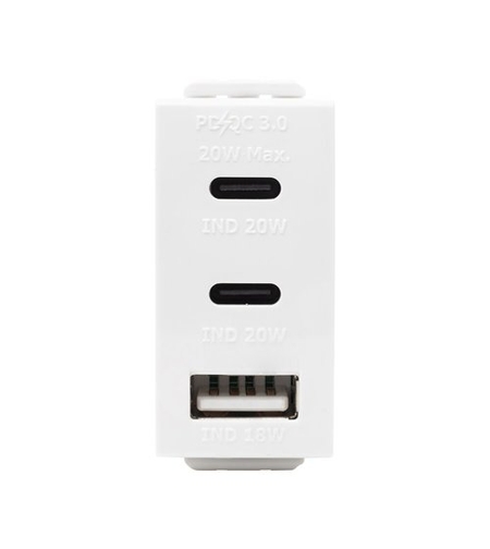 מטען מהיר 3 יציאות USB 2C+A PD 20W לבן 1M ניסקו סוויץ'