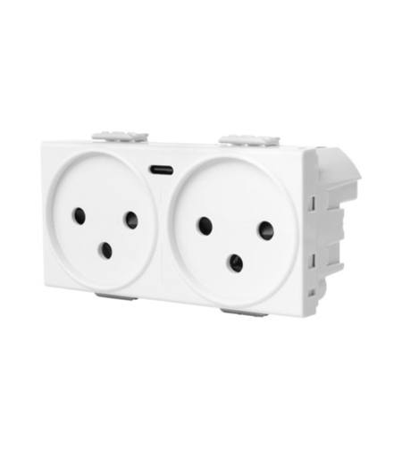 שקע כפול עם מטען USB מהיר TYPE C PD לבן 4M ניסקו סוויץ'