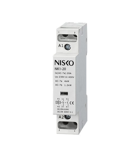 מגען / קונטקטור מודולרי 230V-AC NISKO 2NO דגם NK1-20