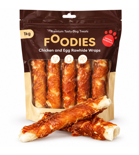 חטיף לעיסה לכלבים FOODIES – רול בקר עטוף בעוף וביצה, 1 ק״ג