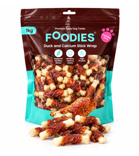 חטיף FOODIES לכלבים – גלילת ברווז עם עצם סידן, 1 ק״ג