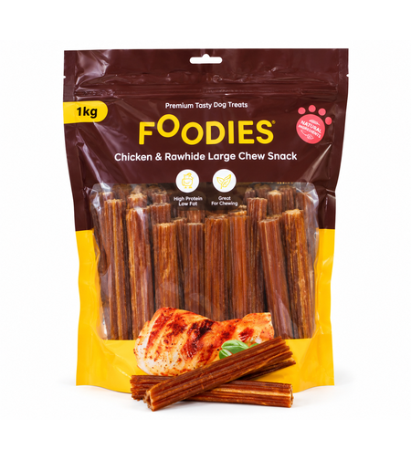חטיף FOODIES לכלבים – מקלות עוף ועור בקר, 1 ק״ג