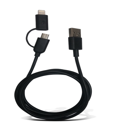 כבל סנכרון וטעינה Miracase עם חיבור מיקרו USB וחיבור Lightning דגם MLC201 שחור
