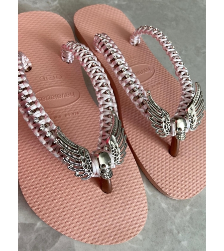 הוויאנס ורוד בייבי רצועה דקה/הוויאנס ילדים-שרשרת אבנים משולב גולגולת