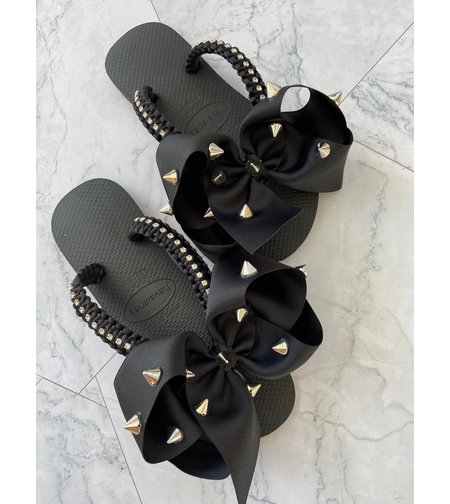 הוויאנס שחור רצועה דקה-שרשרת אבנים עם פפיון וניטים